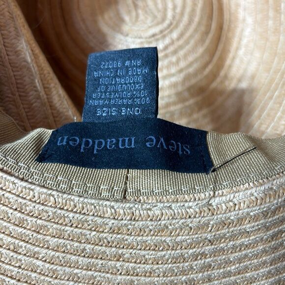 Steve Madden women’s paper yarn sun hat brown beaded logo - Picture 5 of 5